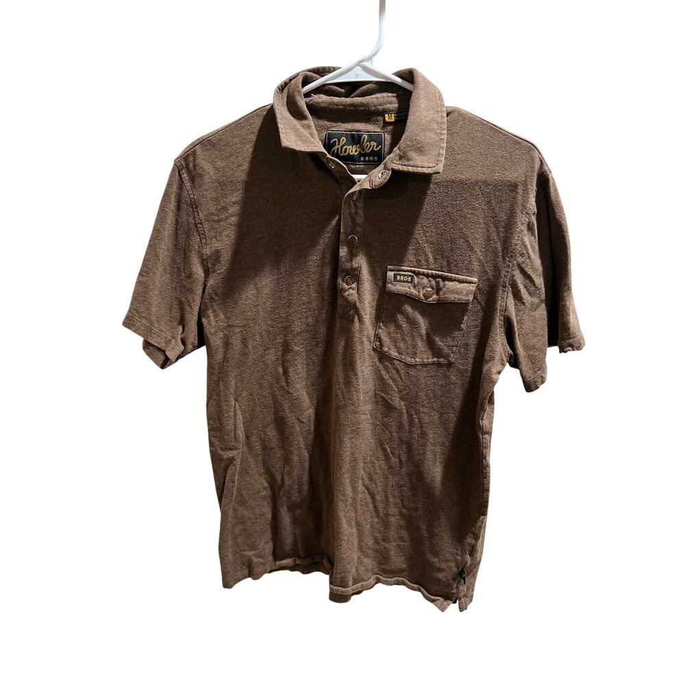 Howler Bros Polo Shirt Mens Medium Brown Snap Button Pocket Western Casual